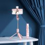 Элегантная женская необычная селфи-палка/ монопод бзепроводная на 1500 mAh со встроенной подстветкой и кнопкой спуска розовая 