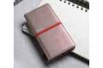 Фирменный чехол-книжка из качественной водоотталкивающей импортной кожи на жёсткой металлической основе для iPhone 4/4S розовое золото