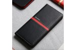 Фирменный чехол-книжка из качественной водоотталкивающей импортной кожи на жёсткой металлической основе для Huawei P10 Lite  черный с красной полосой