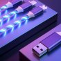 Кабель 3в1 для передачи данных зарядки телефона USB - Lighting/ Micro-USB/ Type-C/ c светящийся LED подсветкой голубой