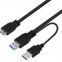 Кабель-переходник для передачи данных USB 3.0 A - MicroUSB-B с дополнительным USB для мобильных телефонов компьютеров и внешних жестких дисков 60см