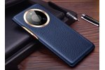 Чехол-бампер-накладка MyPads Premium на Huawei Mate 50 Pro роскошная премиальная задняя пластиковая панель-крышка обтянутая качественной импортной натуральной кожей теленка синяя