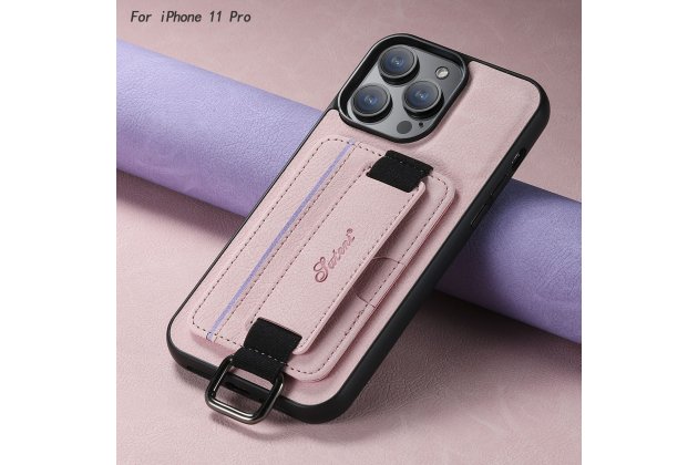 Ремешок-чехол для iPhone 11 Pro MyPads, с отделением для карт, противоударный, розовый