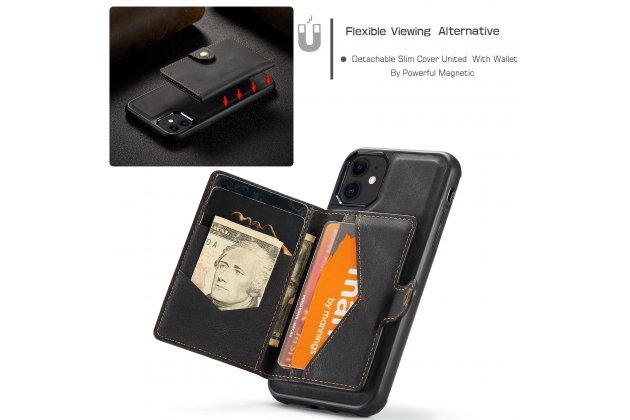 Магнитный кожаный чехол DG.MING / MyPads для Apple iPhone 11 Pro (Эпл Айфон 11 Про), держатель карты, 2-в-1 чехол из спилка