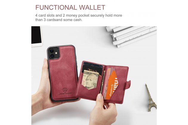 Магнитный кожаный чехол DG.MING / MyPads для Apple iPhone 11 Pro (Эпл Айфон 11 Про), держатель карты, 2-в-1 чехол из спилка