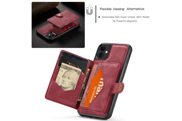 Магнитный кожаный чехол DG.MING / MyPads для Apple iPhone 11 Pro (Эпл Айфон 11 Про), держатель карты, 2-в-1 чехол из спилка