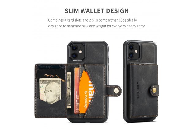 Магнитный кожаный чехол DG.MING / MyPads для Apple iPhone 11 Pro (Эпл Айфон 11 Про), держатель карты, 2-в-1 чехол из спилка