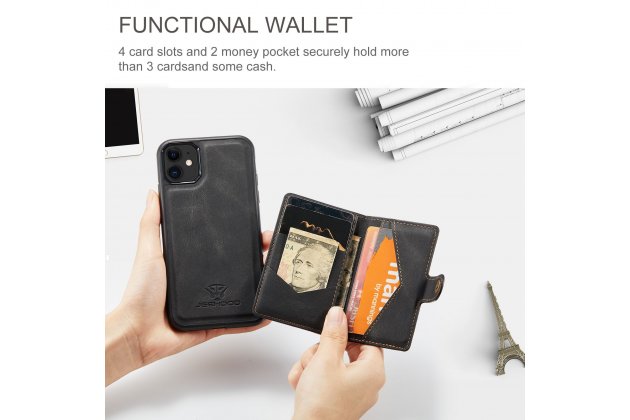 Магнитный кожаный чехол DG.MING / MyPads для Apple iPhone 11 Pro (Эпл Айфон 11 Про), держатель карты, 2-в-1 чехол из спилка