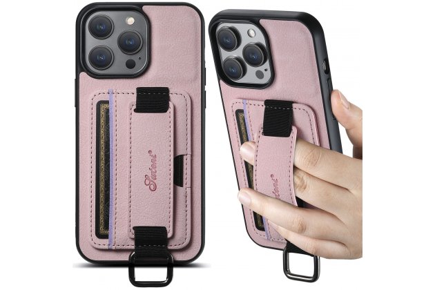 Ремешок-чехол для iPhone 11 Pro MyPads, с отделением для карт, противоударный, розовый