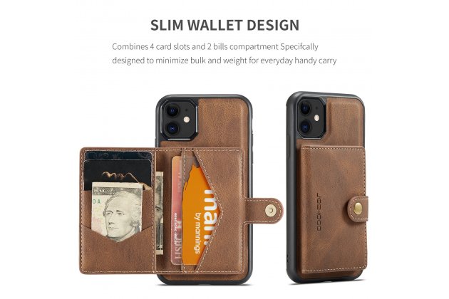 Магнитный кожаный чехол DG.MING / MyPads для Apple iPhone 11 Pro (Эпл Айфон 11 Про), держатель карты, 2-в-1 чехол из спилка