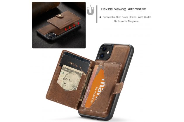Магнитный кожаный чехол DG.MING / MyPads для Apple iPhone 11 Pro (Эпл Айфон 11 Про), держатель карты, 2-в-1 чехол из спилка