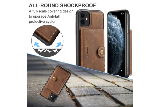 Магнитный кожаный чехол DG.MING / MyPads для Apple iPhone 11 Pro (Эпл Айфон 11 Про), держатель карты, 2-в-1 чехол из спилка