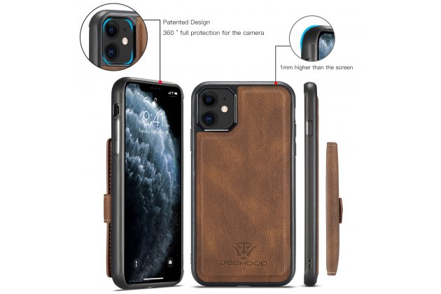Магнитный кожаный чехол DG.MING / MyPads для Apple iPhone 11 Pro (Эпл Айфон 11 Про), держатель карты, 2-в-1 чехол из спилка