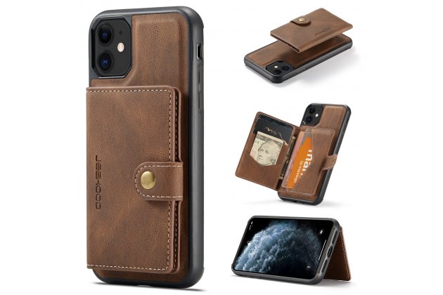 Магнитный кожаный чехол DG.MING / MyPads для Apple iPhone 11 Pro (Эпл Айфон 11 Про), держатель карты, 2-в-1 чехол из спилка