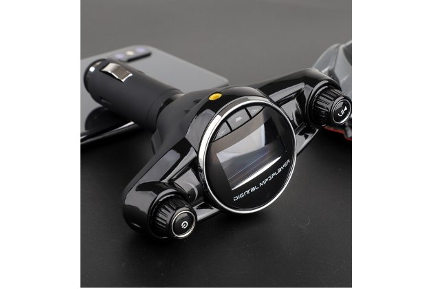 Автомобильный Bluetooth FM-трансмиттер MyPads TX-156942 от прикуривателя с разноцветной подсветкой с LED-дисплеем с качественным звуком и функцией шумоподавления черного цвета