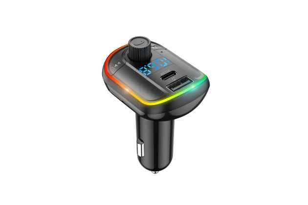 Bluetooth FM-трансмиттер MyPads-TX829 от прикуривателя с разноцветной подсветкой с LED-дисплеем с качественным звуком и функцией шумоподавления с поддержкой PD18W-Type-C черного цвета