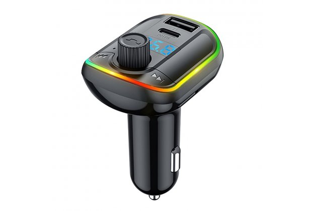 Bluetooth FM-трансмиттер MyPads-TX829 от прикуривателя с разноцветной подсветкой с LED-дисплеем с качественным звуком и функцией шумоподавления с поддержкой PD18W-Type-C черного цвета