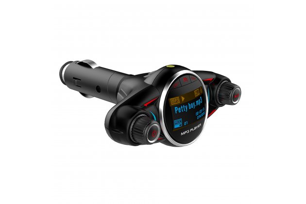 Автомобильный Bluetooth FM-трансмиттер MyPads TX-156942 от прикуривателя с разноцветной подсветкой с LED-дисплеем с качественным звуком и функцией шумоподавления черного цвета