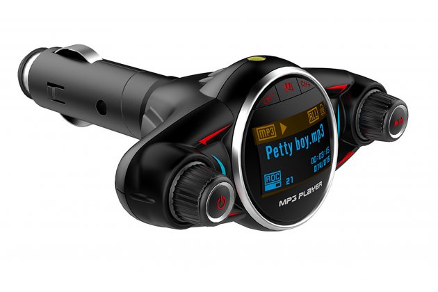 Автомобильный Bluetooth FM-трансмиттер MyPads TX-156942 от прикуривателя с разноцветной подсветкой с LED-дисплеем с качественным звуком и функцией шумоподавления черного цвета