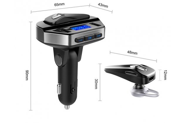 Фирменное автомобильное зарядное устройство FM-трансмиттер с быстрой зарядкой 3.1A Quick Charge Dual USB с громкой связью Bluetooth / Handsfree и LED подсветкой 