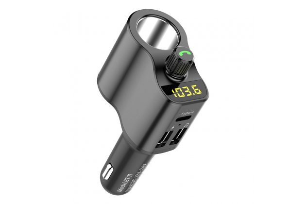Автомобильный Bluetooth FM-трансмиттер MyPads-T01 c разветвителем c LED-дисплеем с двумя USB и Type-C разъемам с улучшенным звучанием черного цвета