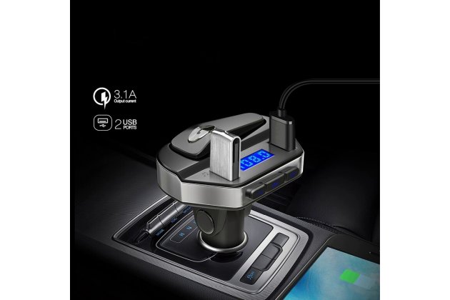 Фирменное автомобильное зарядное устройство FM-трансмиттер с быстрой зарядкой 3.1A Quick Charge Dual USB с громкой связью Bluetooth / Handsfree и LED подсветкой 