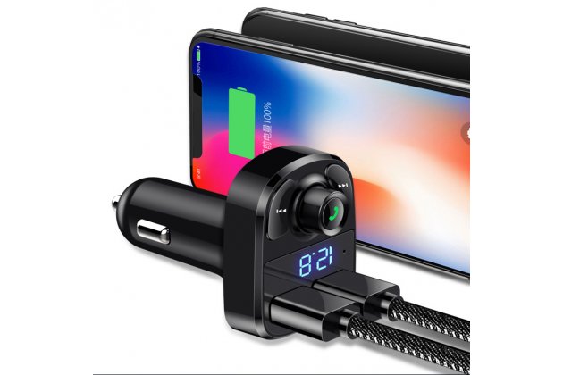 Фирменное автомобильное зарядное устройство HY-82QC FM-трансмиттер Bluetooth Handsfree 3.1A Quick Charge Dual USB + гарантия