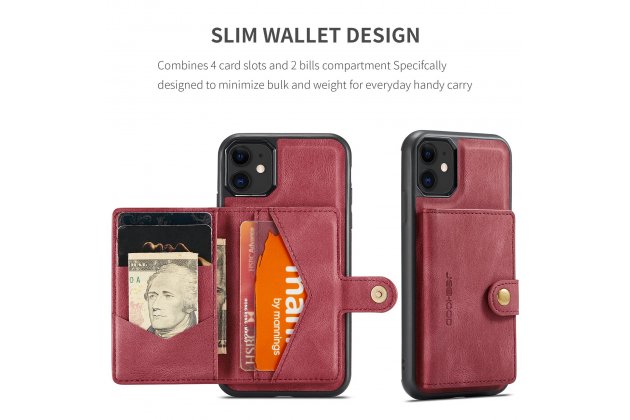 Магнитный кожаный чехол DG.MING / MyPads для Apple iPhone 11 Pro (Эпл Айфон 11 Про), держатель карты, 2-в-1 чехол из спилка