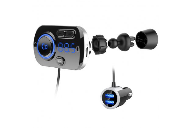 Автомобильный Bluetooth FM-трансмиттер MyPad-156934 от прикуривателя с разноцветной подсветкой с креплением на воздуховод с двумя USB-разъемами