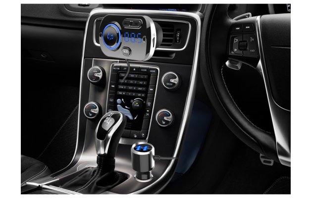 Автомобильный Bluetooth FM-трансмиттер MyPad-156934 от прикуривателя с разноцветной подсветкой с креплением на воздуховод с двумя USB-разъемами