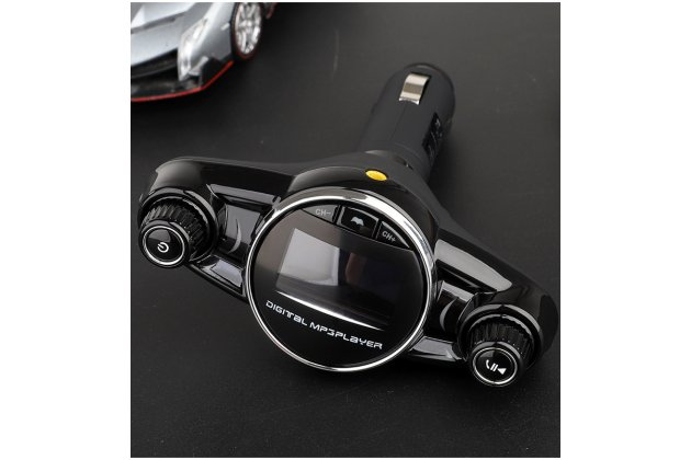 Автомобильный Bluetooth FM-трансмиттер MyPads TX-156942 от прикуривателя с разноцветной подсветкой с LED-дисплеем с качественным звуком и функцией шумоподавления черного цвета