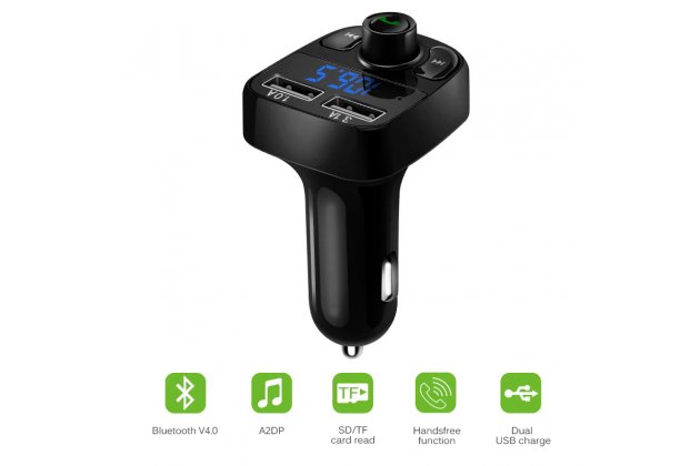 Фирменное автомобильное зарядное устройство HY-82QC FM-трансмиттер Bluetooth Handsfree 3.1A Quick Charge Dual USB + гарантия