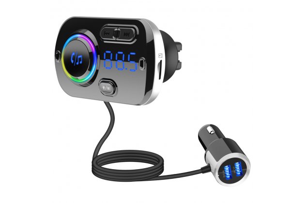 Автомобильный Bluetooth FM-трансмиттер MyPad-156934 от прикуривателя с разноцветной подсветкой с креплением на воздуховод с двумя USB-разъемами