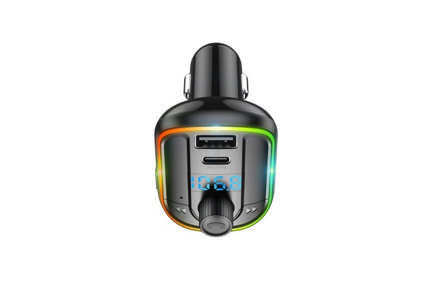 Bluetooth FM-трансмиттер MyPads-TX829 от прикуривателя с разноцветной подсветкой с LED-дисплеем с качественным звуком и функцией шумоподавления с поддержкой PD18W-Type-C черного цвета