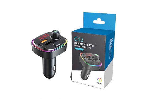 Mногофункциональный светодиодный автомобильный Bluetooth-приемник FM-трансмиттер с быстрой двойной зарядкой 3.1A + Type C