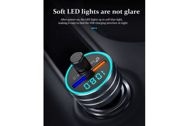 Автомобильное зарядное устройство с FM-трансмиттер MyPads TX-156934 с поддержкой Bluetooth V5.1 и быстрой зарядкой QC3.0 с двумя портами и LED-подсветкой