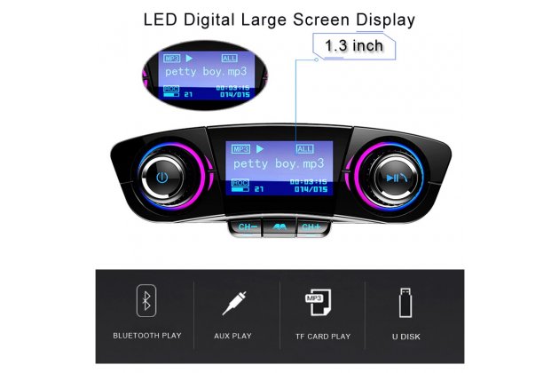 Устройство громкой связи MyPads RT008 автомобильный мощный Bluetooth FM-трансмиттер USB зарядка + AUX / TF-card c регулятором громкости + гарантия