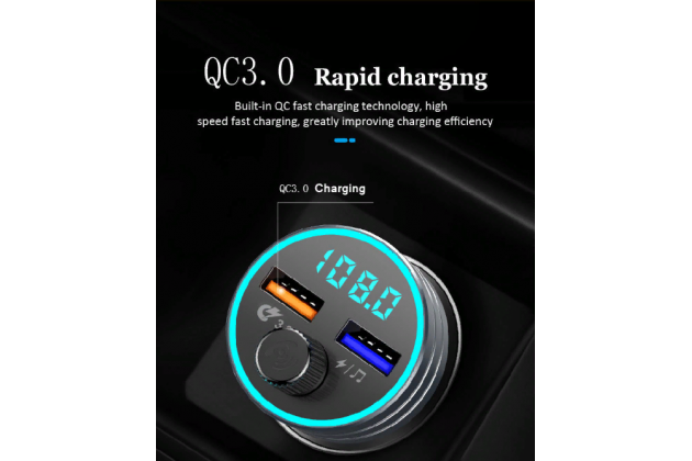 Автомобильное зарядное устройство с FM-трансмиттер MyPads TX-156934 с поддержкой Bluetooth V5.1 и быстрой зарядкой QC3.0 с двумя портами и LED-подсветкой