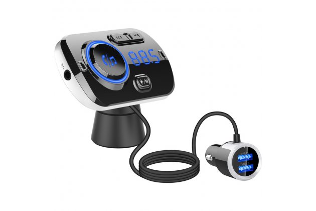 Автомобильный Bluetooth FM-трансмиттер MyPad-156934 от прикуривателя с разноцветной подсветкой с креплением на воздуховод с двумя USB-разъемами