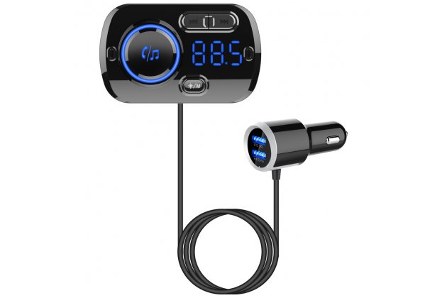 Автомобильный Bluetooth FM-трансмиттер MyPad-156934 от прикуривателя с разноцветной подсветкой с креплением на воздуховод с двумя USB-разъемами