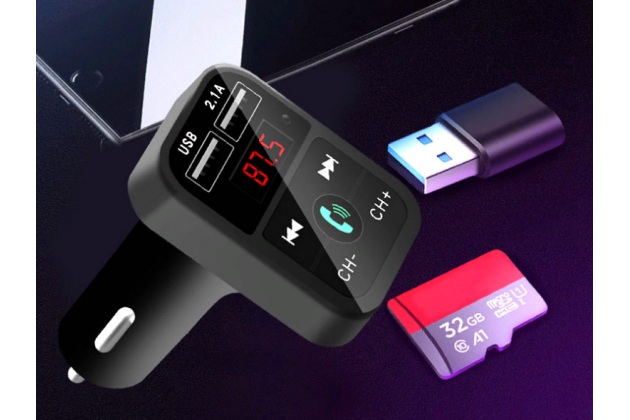 Автомобильное зарядное устройство с двумя USB-портами MyPads TX-156935 Bluetooth FM-Трансмиттер с поддержкой беспроводной связи Hands-free с воспроизведением MP3 музыки