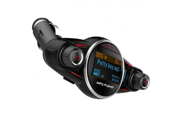 Автомобильный Bluetooth FM-трансмиттер MyPads TX-156942 от прикуривателя с разноцветной подсветкой с LED-дисплеем с качественным звуком и функцией шумоподавления черного цвета